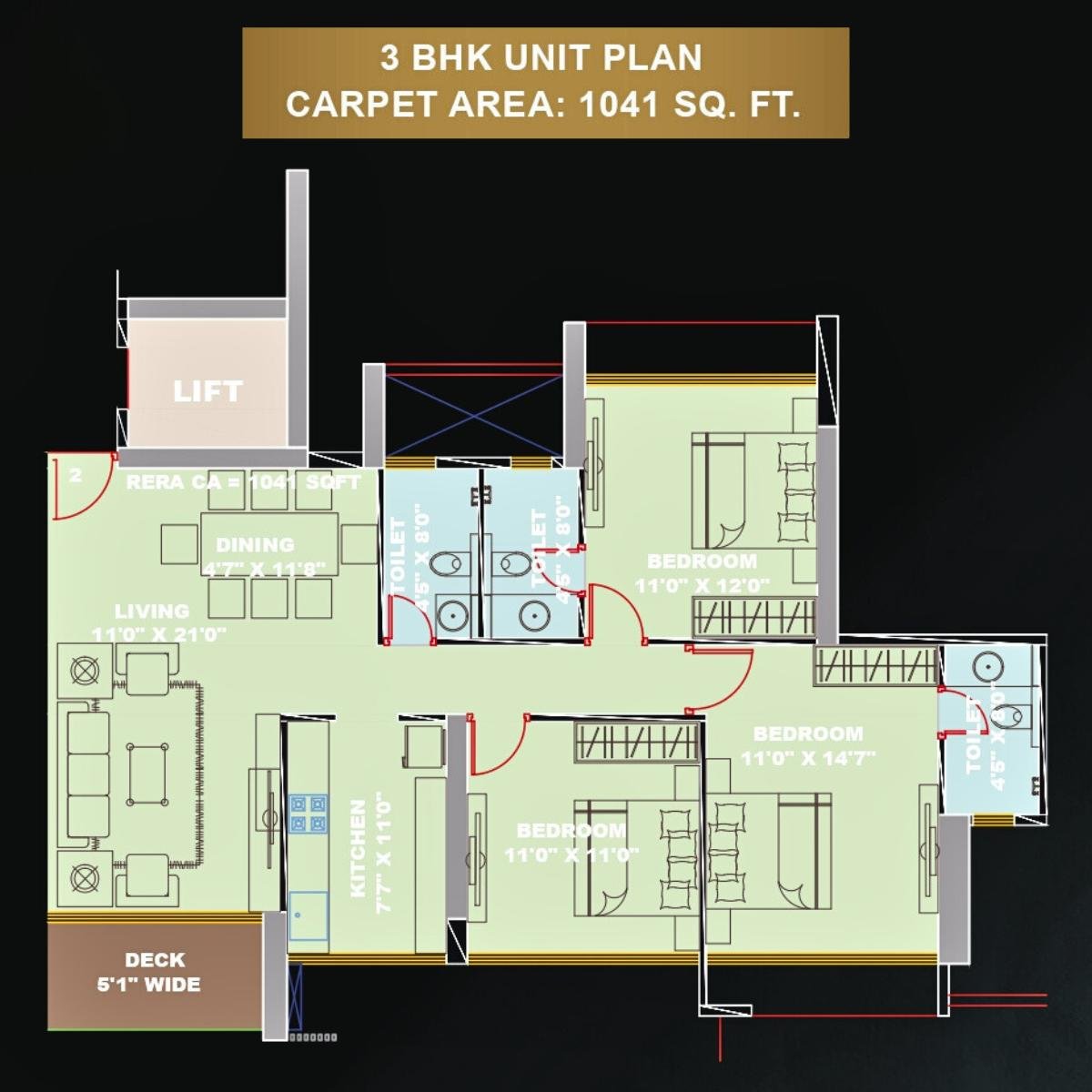 The-Gateway-Floor-Plan-3-BHK-1041-Sqft